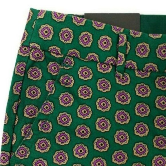 J. Crew Factory Green Pink Medallion Print City Fit Skimmer Pants Womens 0 - Picture 9 of 13